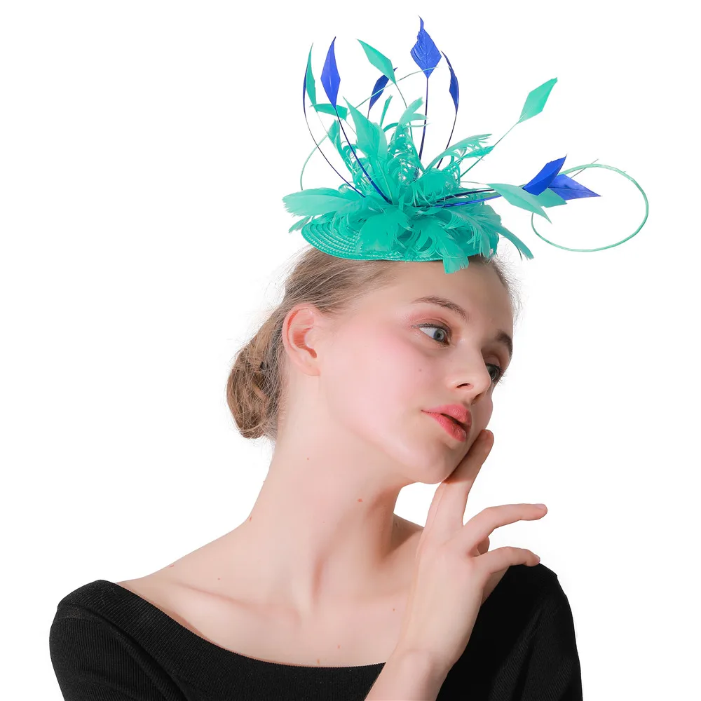 

Imitation Straw Wedding Headwear Cocktail Party Facinators Hats Women Elegant Occasion Event Headpiece Fancy Feather Fedora Cap