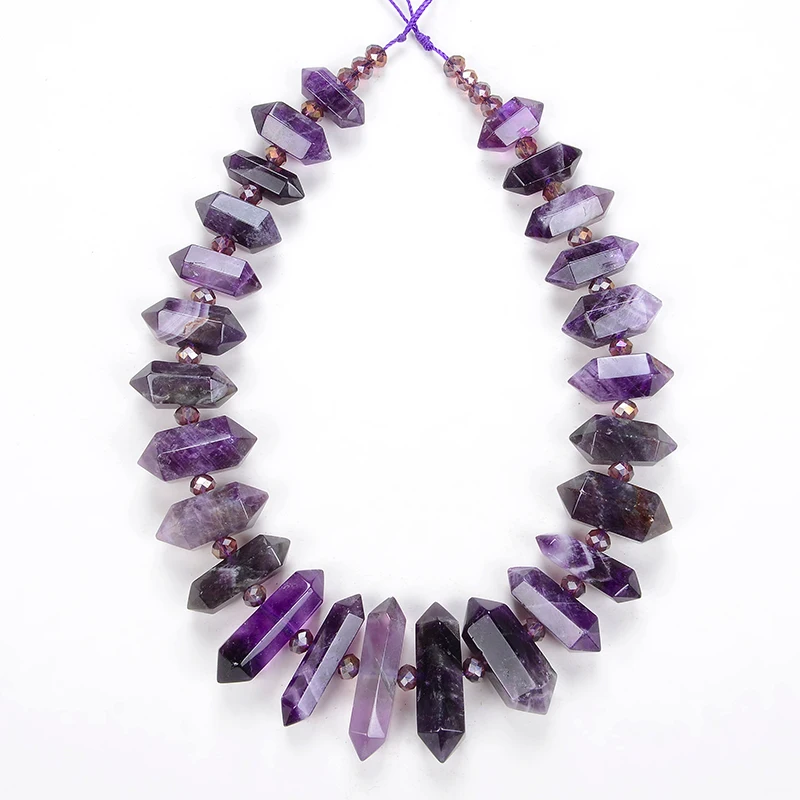 

8-12 X 20-45mm Hexagonal Natural Amethyst Quartz Stone Pendant Healing Crystal Beads Strands For Jewelry DIY Bracelet Necklace