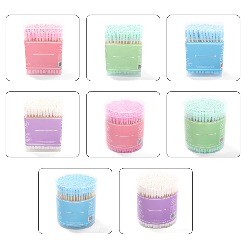 

200pcs/Lot Disposable Cotton Swabs Candy Color Soft Thread Dual-head Stick Makeup Tools Bamboo Handle Personal Hygiene Care Gift