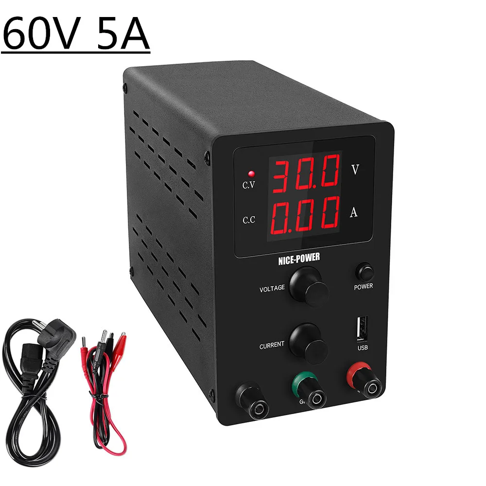 Новый черный Высокоточный DC Регулируемый Напряжение регулируется питания 60V 5A с