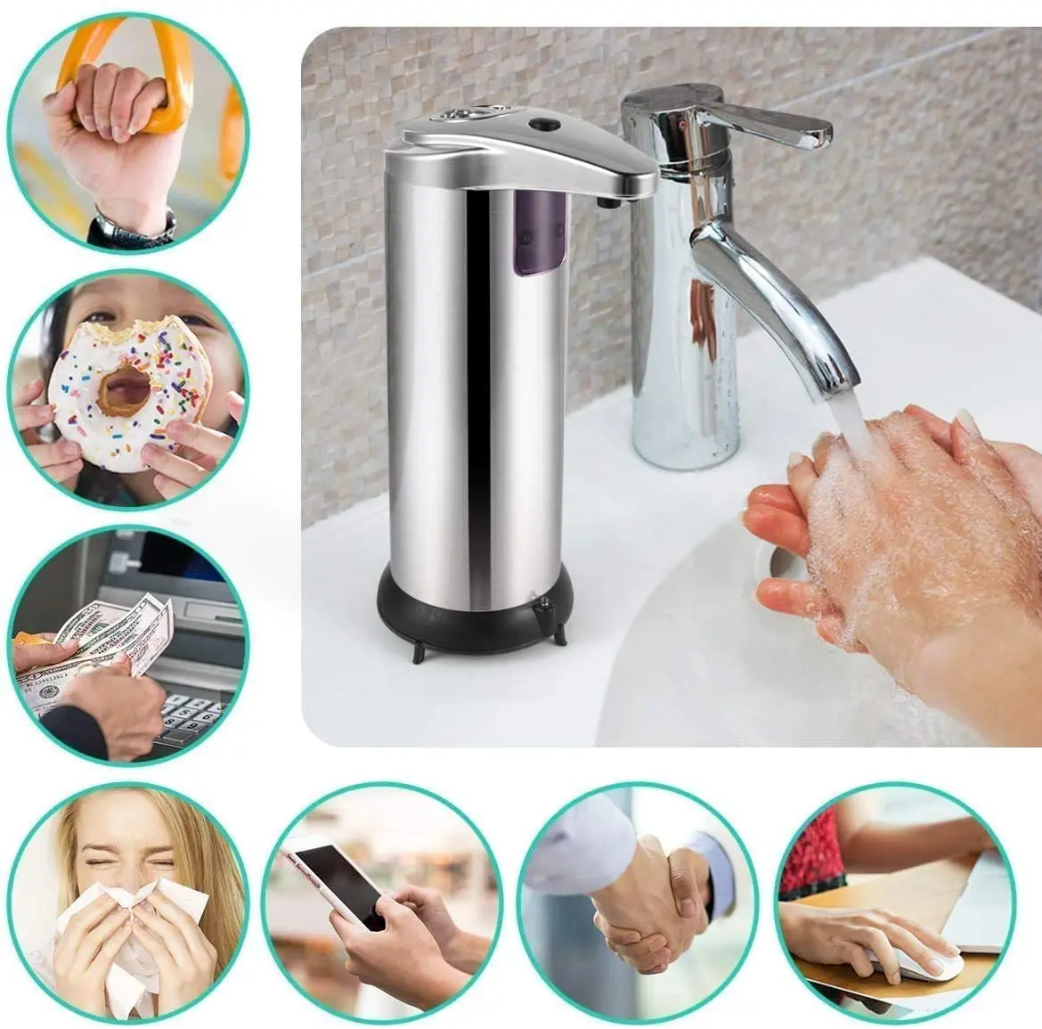 

Kitchen Soap Dispensers 250ML Stainless Steel Automatic Smart Sensor Home Bathroom Liquid Soap Dispenser Induction Dispenser
