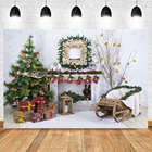 Фон для фотосъемки с изображением рождественской елки подарков камина кресла интерьера сцены для детской фотосъемки