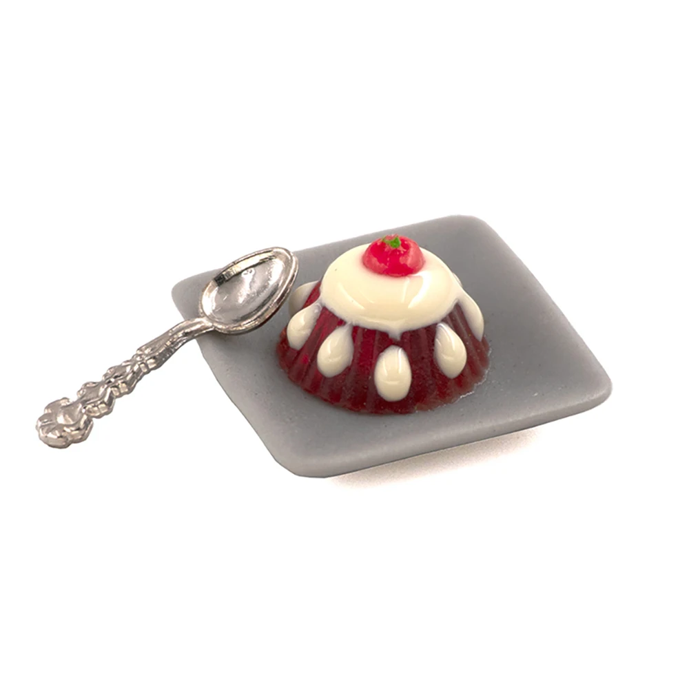 

1Pcs 1/12 Dollhouse Miniature Accessories Mini Fruits Pudding With Spoon Simulation Food Model Toys for Doll House Decoration