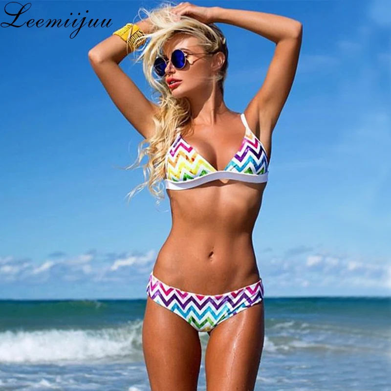 LEEMIIJUU в радужную клетку купальники сексуальный купальник комплект бикини пуш ап
