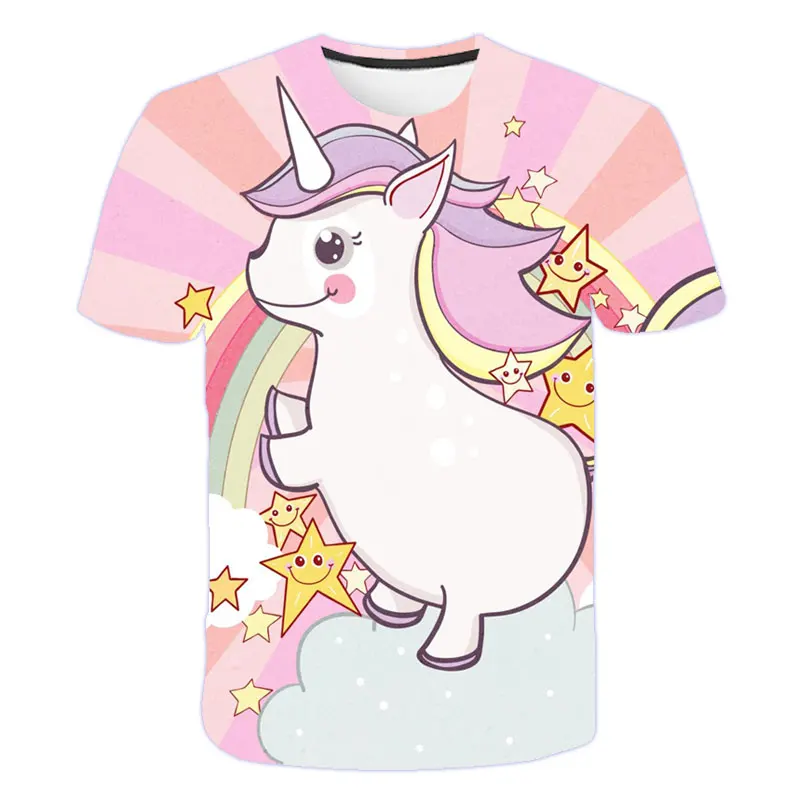 

New Boys Girls Favorite 3D Printed Unicorn Pattern Rainbow Short Sleeve T-Shirt 2021 Pink Princess Costume