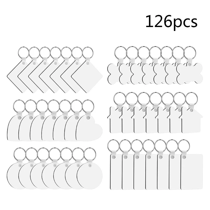 

M89E 42 PCS Set MDF Sublimation Blank Keychains Heat Transfer Keychain for Present