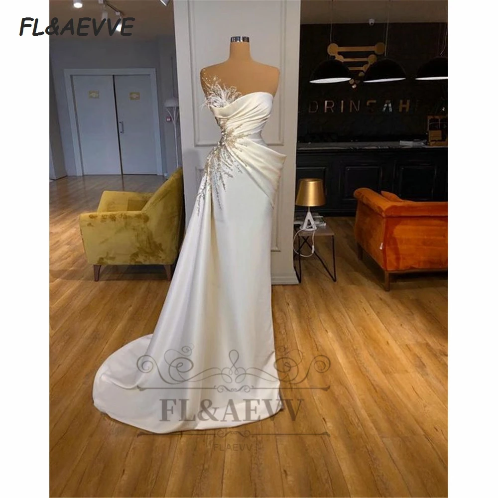 

Женское вечернее платье-Русалка без бретелек, белое платье до пола с бусинами, без рукавов, со шнуровкой, для выпусквечерние вечера, 2021