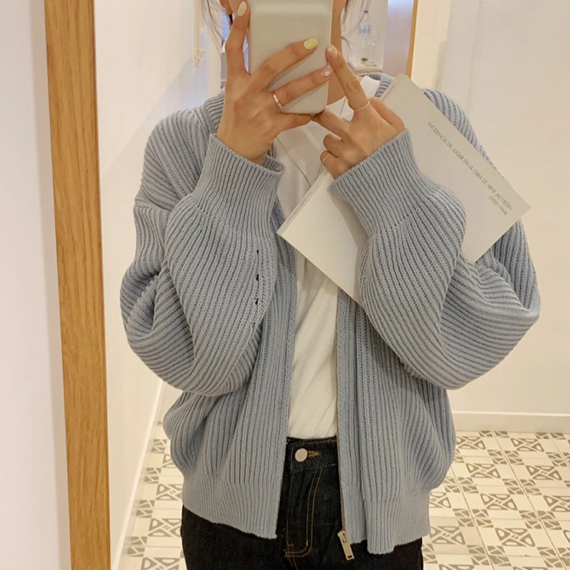 

SHZQ Alien Kitty Streetwear Chic Solid Women Sweet Warm Sweater Tops Korean Knitted Long Sleeve New High Waist Cardigans Coats