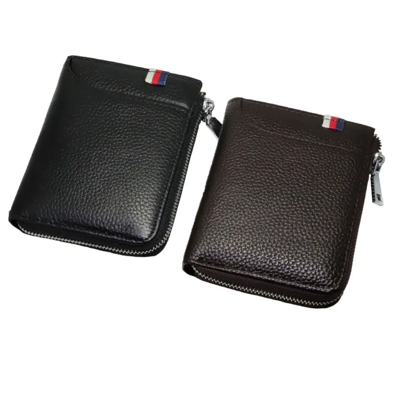 100% Genuine Leather Men's Zipper Wallet Bilfold RFID Blocking ID Card Money Clip Clutch Holder | Багаж и сумки