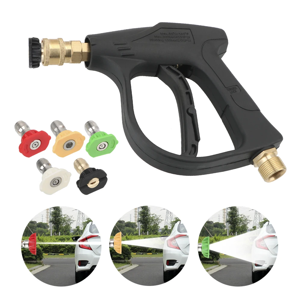 

High Pressure Car Water Gun 14mm M22 Socket 1/4" Quick Release Snow Foam Gun with 5pcs Soap Spray Nozzles Car Washer