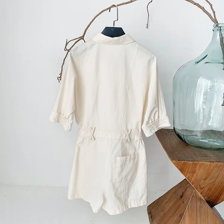 

Women Jumpsuit Spring/Summer 2021 New Jumpsuit Fashion Casual High Waist White Lapel Shorts Jumpsuit