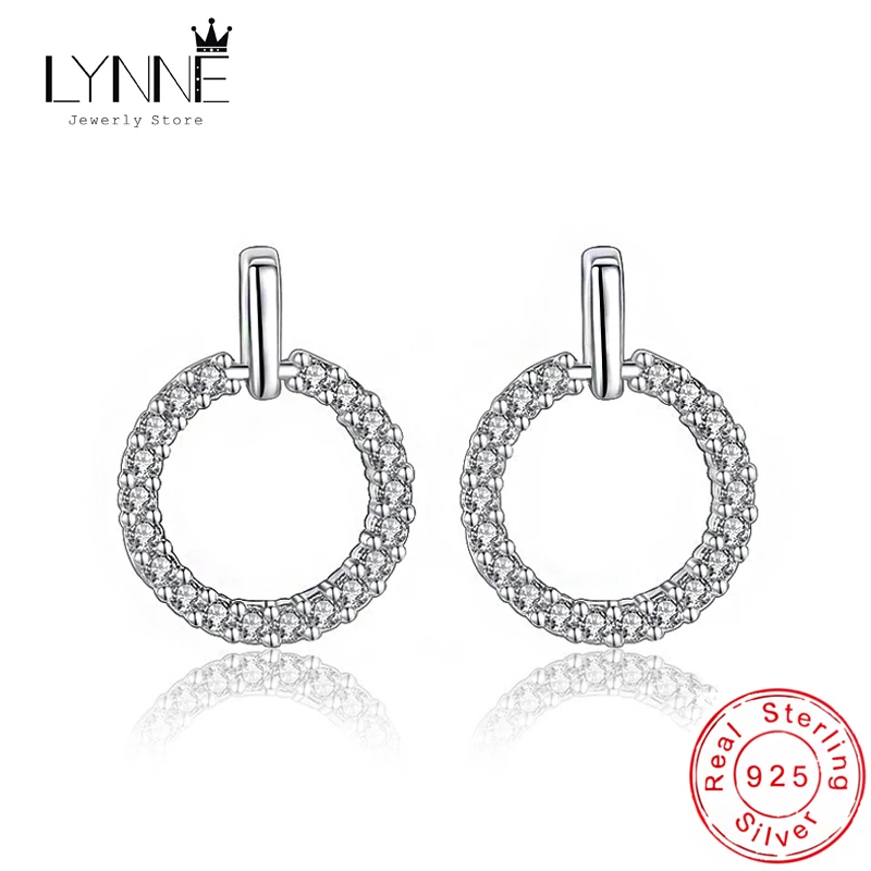 

New Fashion Rock Round Rhinestone Stud Earrings 925 Sterling Silver Simple Elegant Circle Punk Drop Ear Stud Women Jewelry Gift