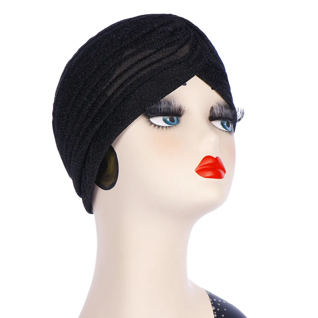 Мусульманская женская одноцветная индийская Шапка тюрбан 7 цветов с оборками