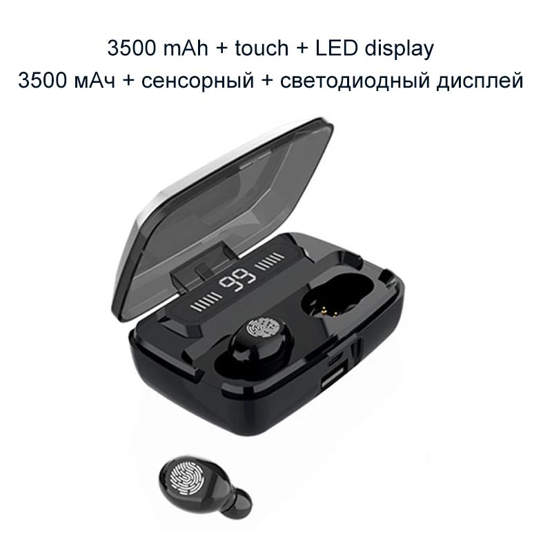 with LED Светодиодный Bluetooth наушники 9D стерео беспроводные наушники мини беспроводные наушники гарнитура с 3500 мАч Внешний аккумулятор наушники - Цвет: with LED