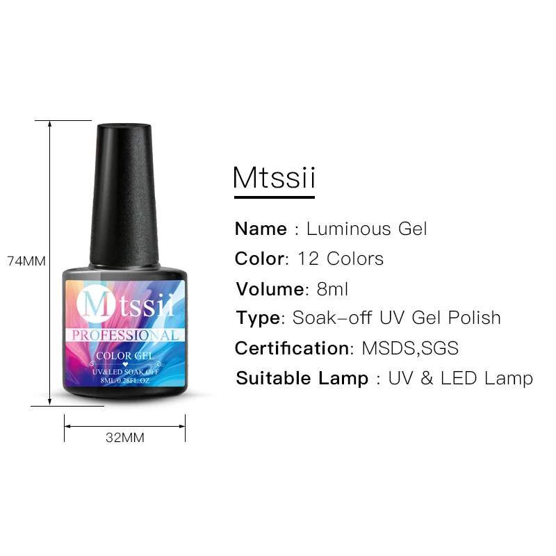 

Mtssii 1pcs Glow In The Dark Gel Varnish UV Nail Gel Polish Esmalte for Nails Fluorescent Luminous Colorful Neon Gel Lacquer