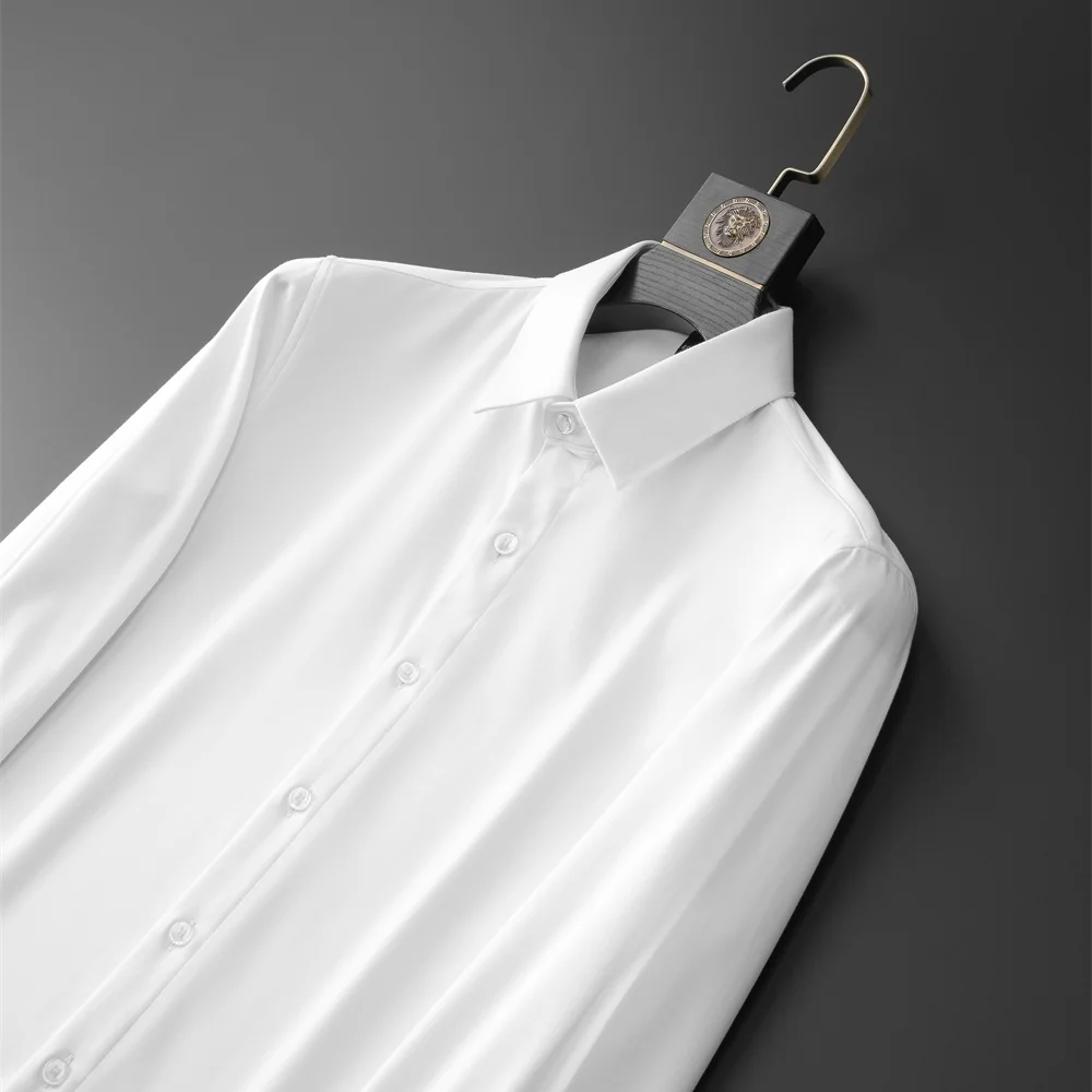 Brand Solid Color Shirts Men Long Sleeve Slim Business Formal Dress Shirts Winter Thick Warm Social Party Streetwear Clothing