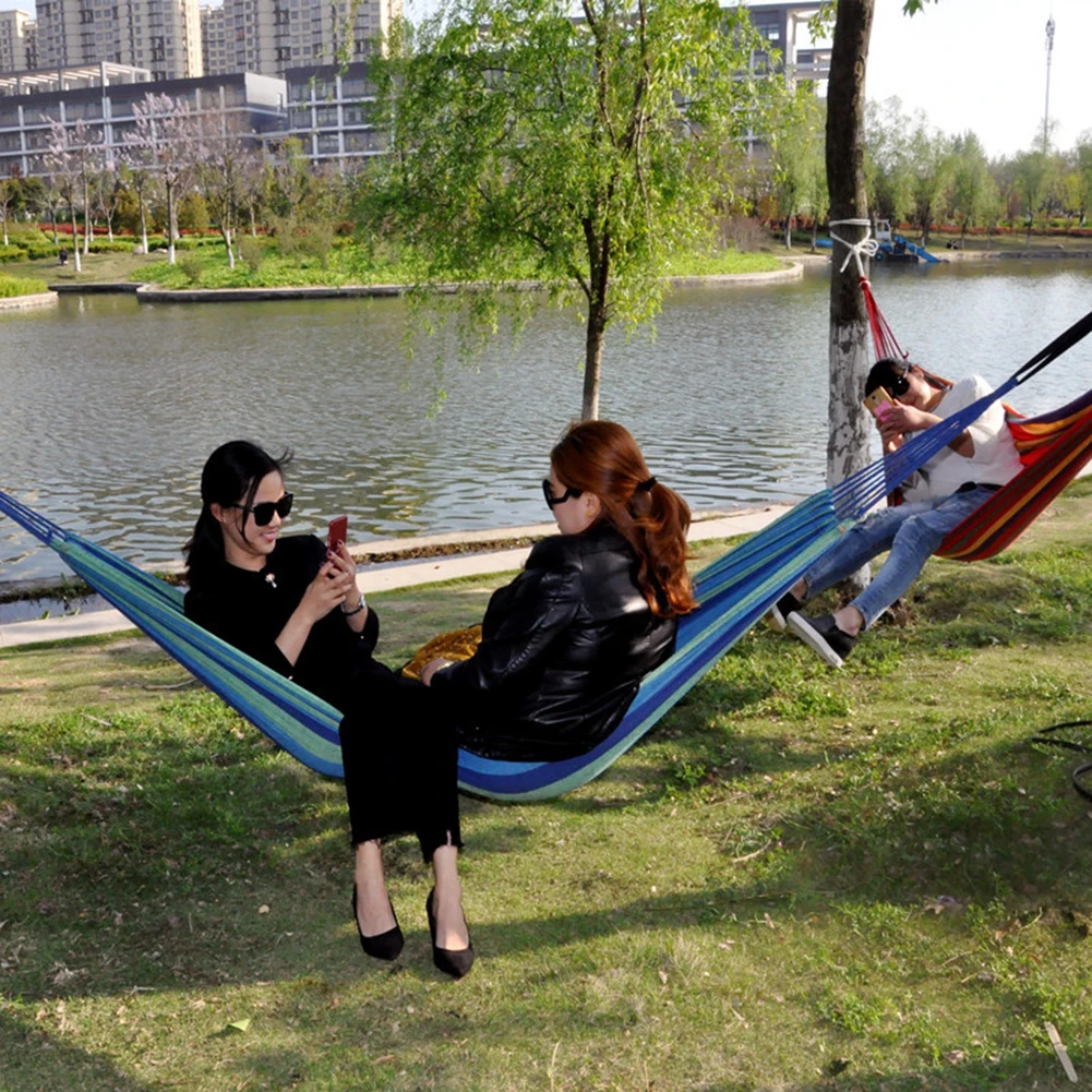 

Portable Camping Hammock Leisure Outdoor Chair Swing Stripe Hanging Hammock Garden Travel Camping Swing Canvas Hang Bed
