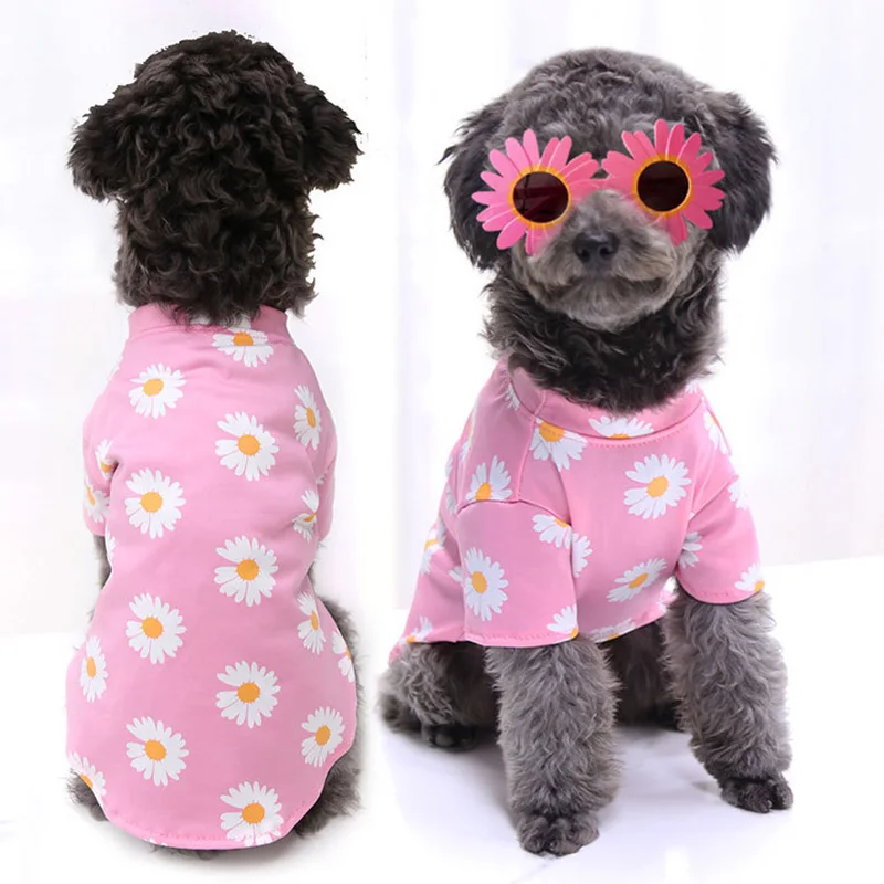 Cute Daisy Printed Summer Pets tshirt Puppy Dog Clothes Pet Cat Vest Cotton T Shirt Dog Clothes for Dogs Vests