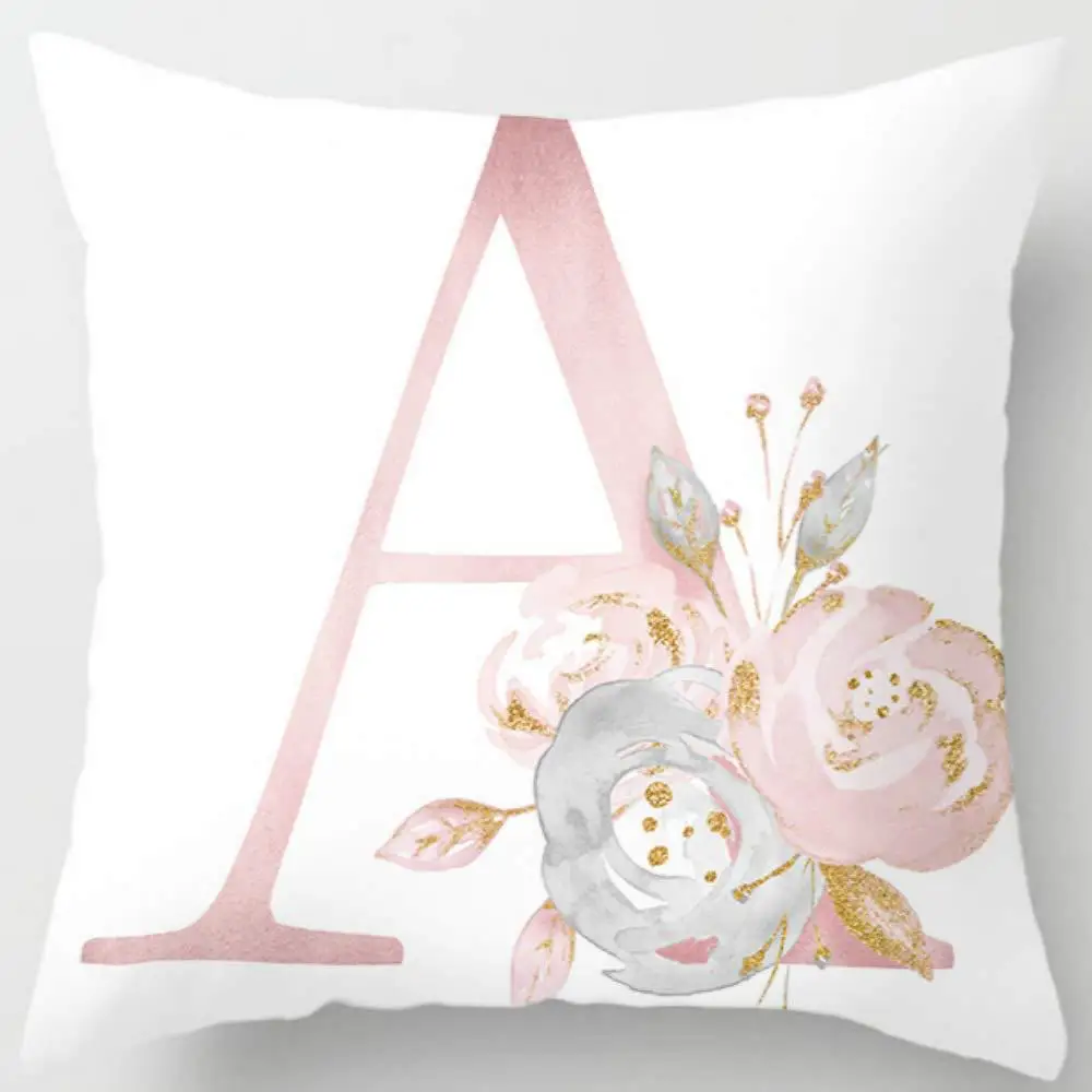 

45X45cm Creative pink simple 26 English letters peach skin pillowcase car sofa cushion pillow covers decorative home decoration