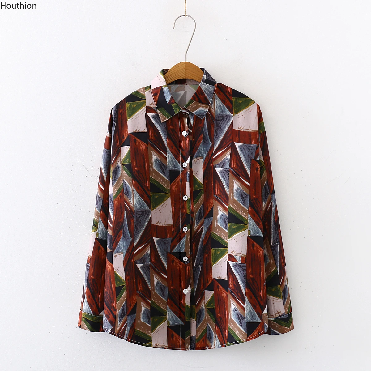 

Women's Blouses Chiffon Polo Shirts Casual Shirt Loose Top New Long Sleeve Summer Print Lady Clothing Houthion