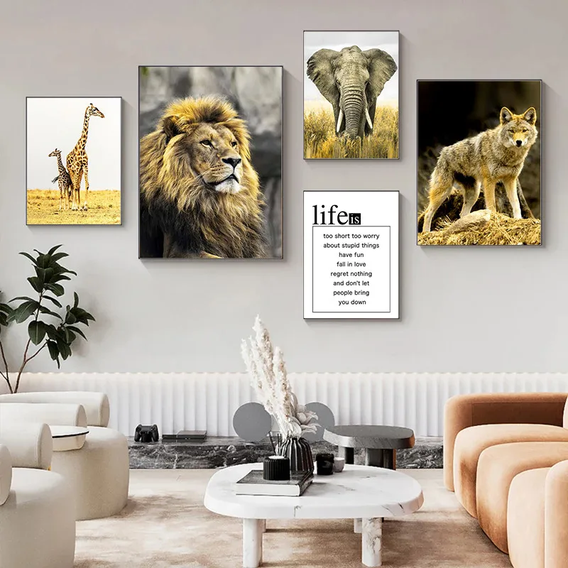 

Lion Elephant Zebra Giraffe Green Plant Wall Art Canvas Painting Nordic Posters And Prints Wall Pictures For Living Room Decor