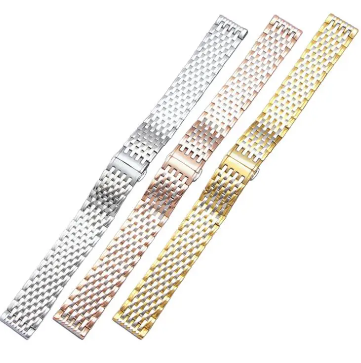 Stainless steel strap watch accessories for Longines steel strap women's double button butterfly buckle watch band diy replace