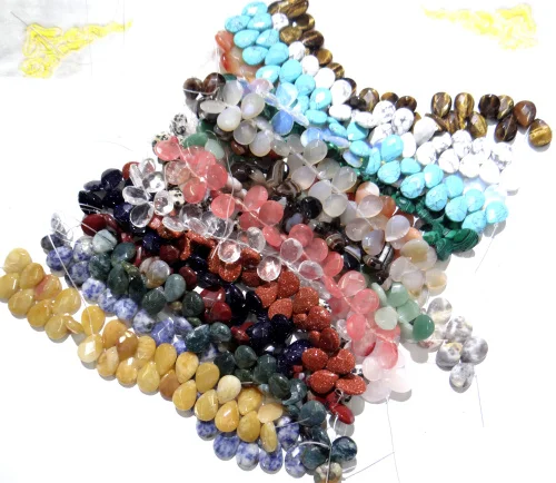 

13*18mm Natural stone Turquoises Quartz crystal tiger eye Teardrop section beads for Diy Jewelry Making Necklace Accessories29pc