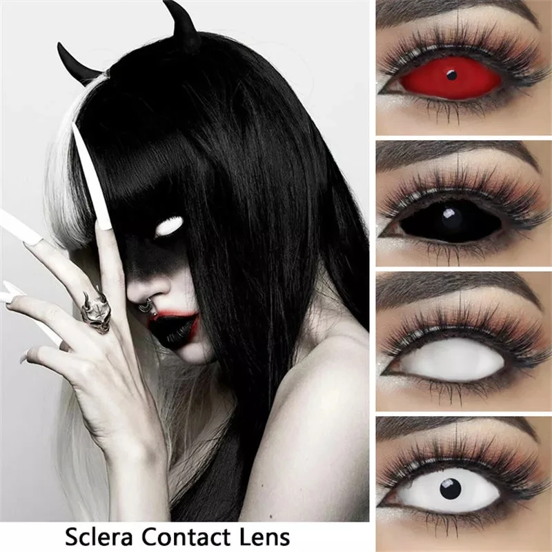 2Pcs/Pair UYAAI 22mm Contac Lenses Halloween Cosplay Anime Eye Lenses White Red Black Colorful Contact Lenses for Eyes