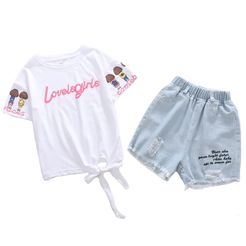 Взрывные модели детской одежды костюм для девочек летние укороченные джинсовые
