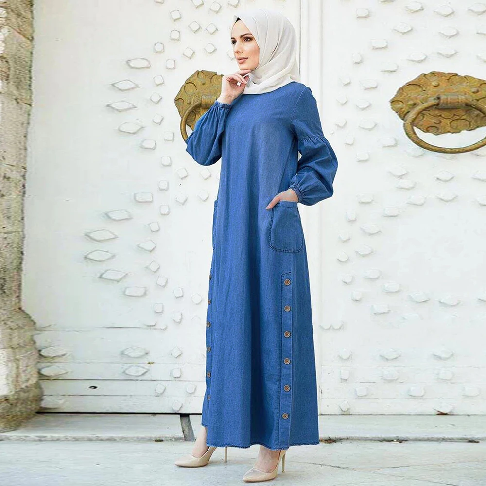 Длинное женское джинсовое платье Дубай абайя мусульманский хиджаб кафтан