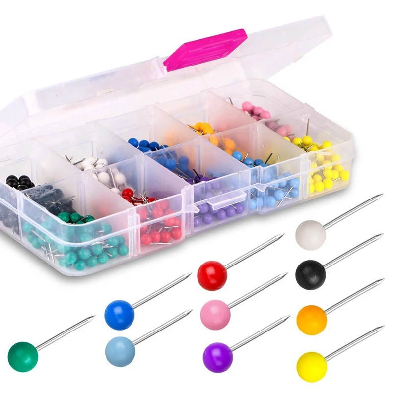 

Push Pins 600-Count Map Tacks Marking Pins 1/8-Inch Plastic Beads Head, With Steel Point 10 Assorted Colors
