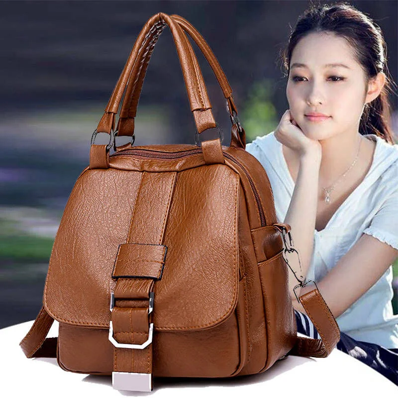

Fashion Leisure Fresh Style Women Bag Soft Leather Bag Multi-function Shoulder Student Student school Bag mochilas mujer 2019