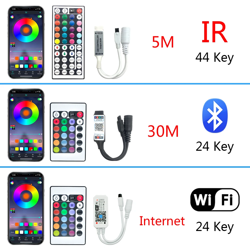 

LED RGB RGBW Controller DC 12V 24 Key Wifi Bluetooth Remote 44 key Infrared Controller For SMD 2835 5050 RGB LED Strip Lights