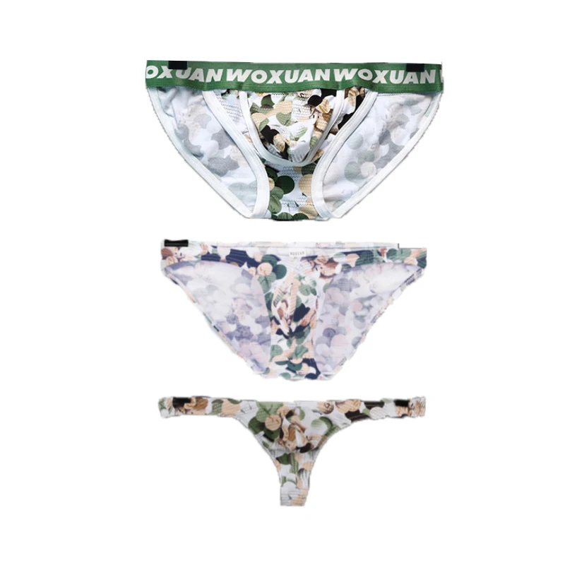 

AIIOU Fashion Print Mens Thongs and G Strings Low Rise Bikini Briefs Tanga Gay Underwear Breathable Thong Man T-back Jockstrap