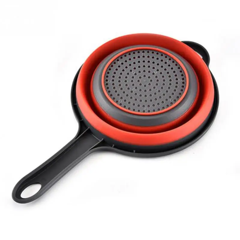 1PC Folding Silicone Plastic Colander Drain Basket Fruit Vegetable Washing Strainer Collapsible Drainer With Handle Kitchen Tool