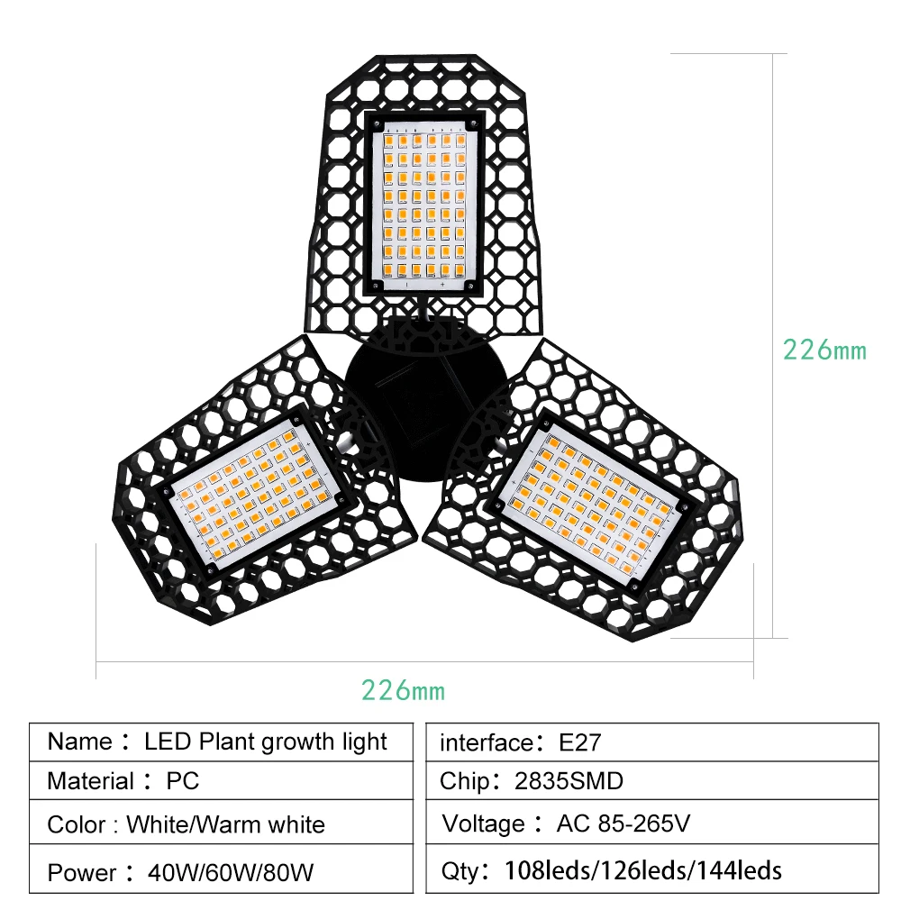 

FOXGBF LED Garage Light Deformable Ceiling Light For Home Warehouse Workshop Folding Three-Leaf Deformation Lamp AC85-265V
