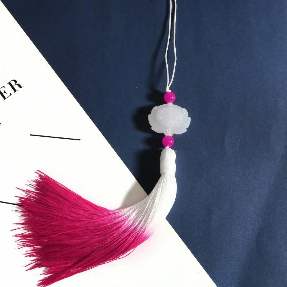 Fuchsia 1 шт. многоцветный белый нефритовый Лотос кисточки DIY Ювелирные изделия занавес одежды декоративные аксессуары ключ автомобильный мешок Подвеска для изготовления кистями - Цвет: Fuchsia