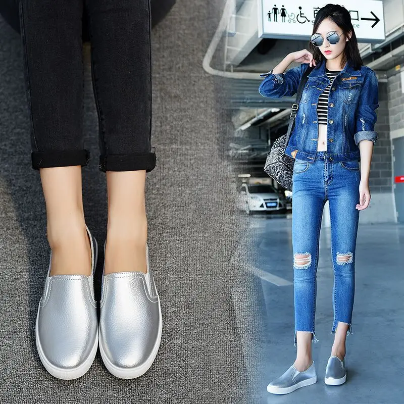 

Female summer shallow genuine leather flats womens platform shoes 2021 fashion casual loafers woman