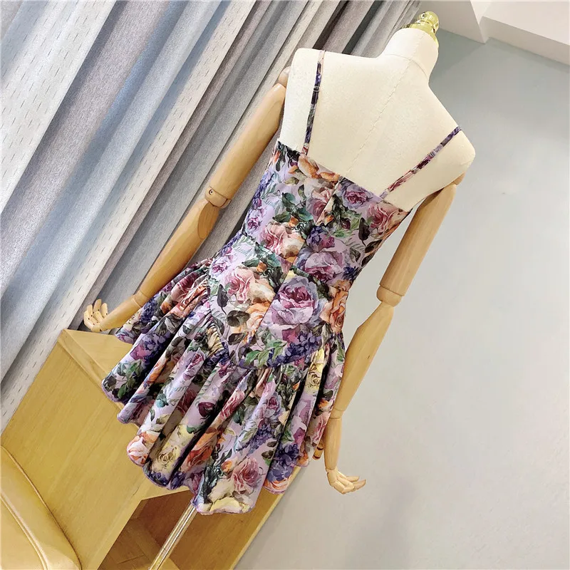 

New Fashion 2020 Summer Dress Women Spaghetti Strap Sleeveless Printed Ruffles Backless Bodycon Pleated Casual Beach Dress