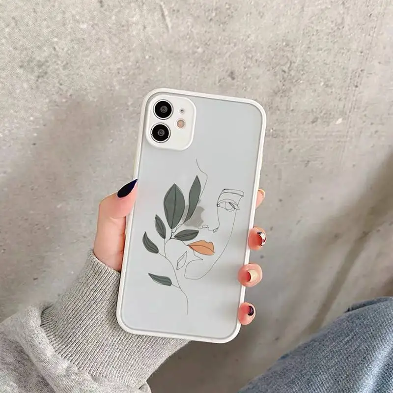 

Art Retro Abstract Geometry Phone Case For iPhone 12 11 Mini Pro XR XS Max 7 8 Plus X Matte transparent White Cover