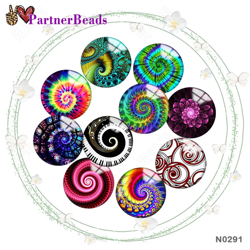 

Swirly Spiral fractal art 12mm//18mm/20mm/25mm Round photo glass cabochon demo flat back Making findings PartnerBeads N0291