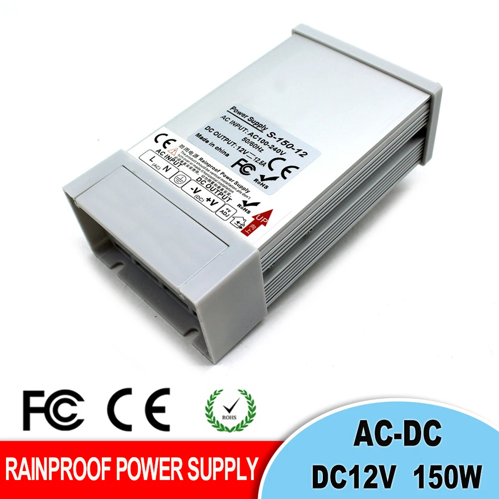 Источник питания с защитой от дождя DC12V12.5A 150 Вт трансформатор драйвера AC100-240V к DC12V