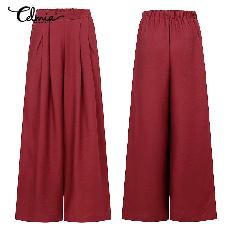 Elegant Ladies Trousers 2022 Summer Women's Fashion High Waist Wide Leg Pants Celmia Casual OL Solid Pleated Street Pantalon