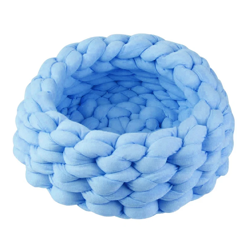 Blue Мягкие кошачьи лежанки для домашних животных, семейные вязанные домашние гнезда для домашних животных, мягкое теплое игровое гнездо для домашних животных, машинная стирка, Кошкин дом собака, гнездо - Цвет: Blue