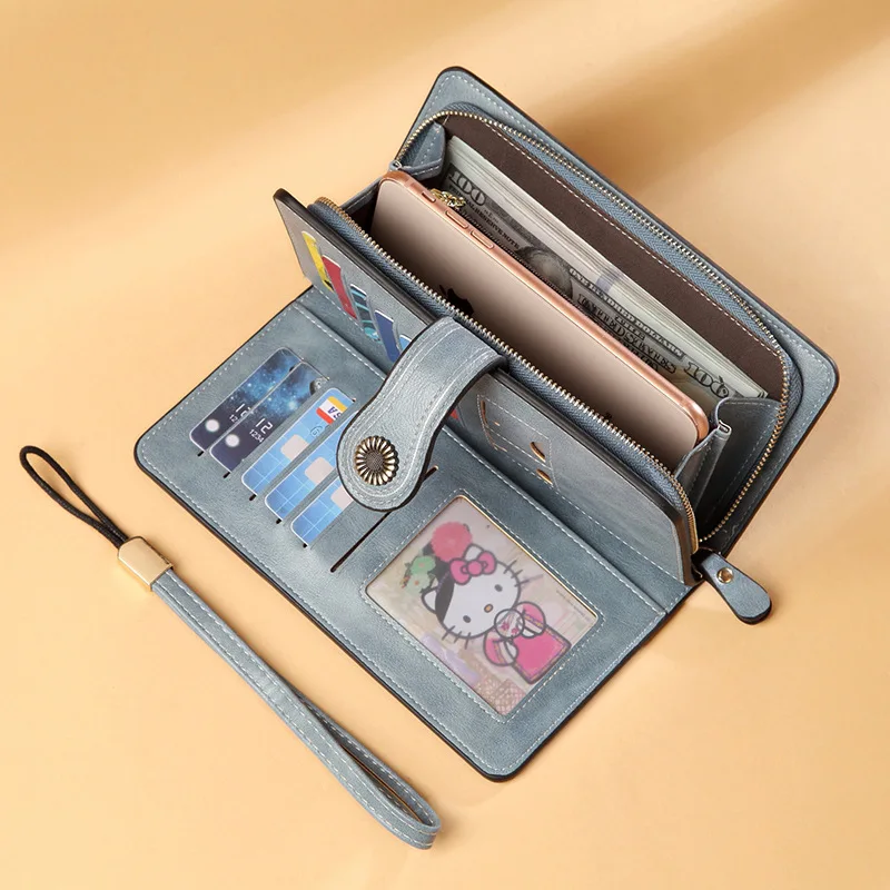 

Carrken Large Capacity Wallet Women Card Long Clutch Retro Zipper Phone Strap Purse Luxury Designer with Coin Pocket Vintage Bag