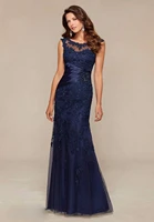blue lace sleeveless robe de soir%c3%a9e femme round neck decal slim skirt vestidos de fiesta weeding evening dress