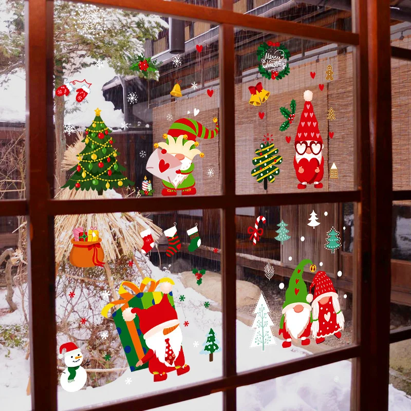 

9Pcs 2022 New Year Christmas Window Stickers Merry Christmas Decorations For Home Christmas Wall Sticker Kids Room Wall Decals