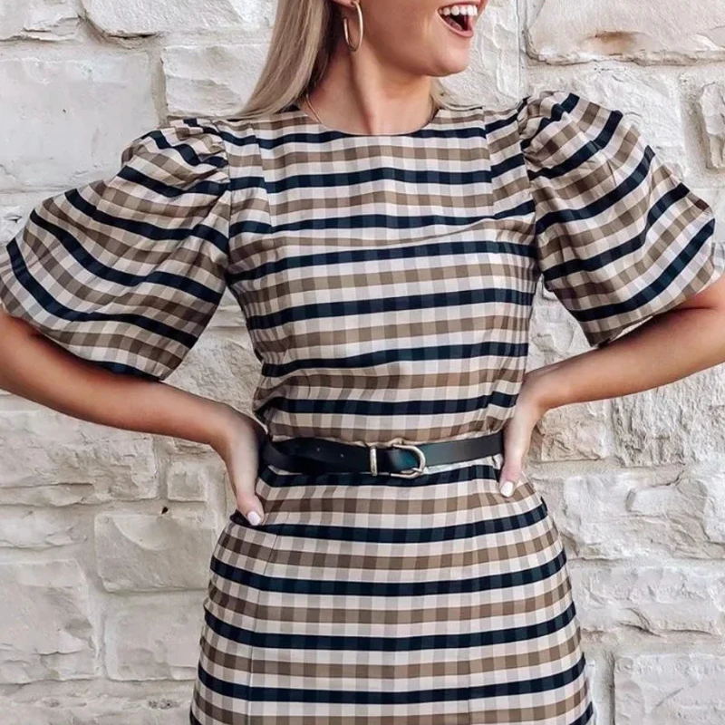 Женские платья мини платье в клетку с завышенной талией вечерние роковой