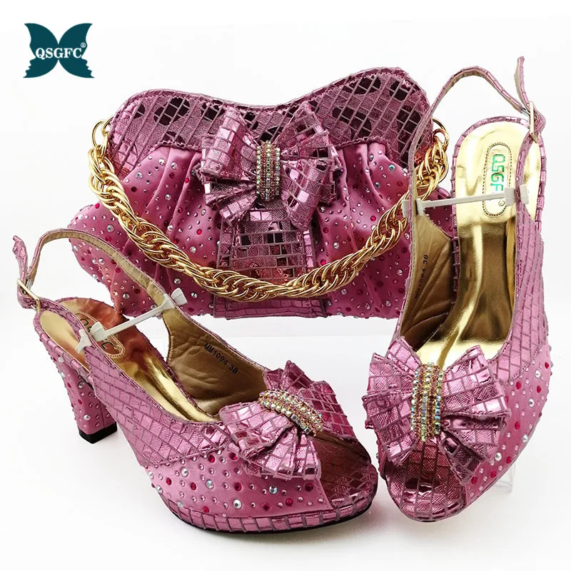 2019 г. Новый дизайн итальянские вечерние туфли и сумочка в комплекте фиолетовые