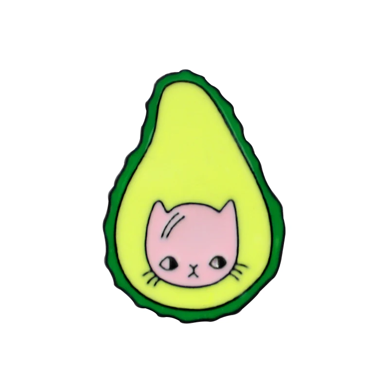 style 4 Cute Cat Fruit Pizza Bean Bear Toast Bread Brooch Avocado Egg Expression Life Pin Shirt Denim Enamel Badge Child and Family Gift - Окраска металла: style 4